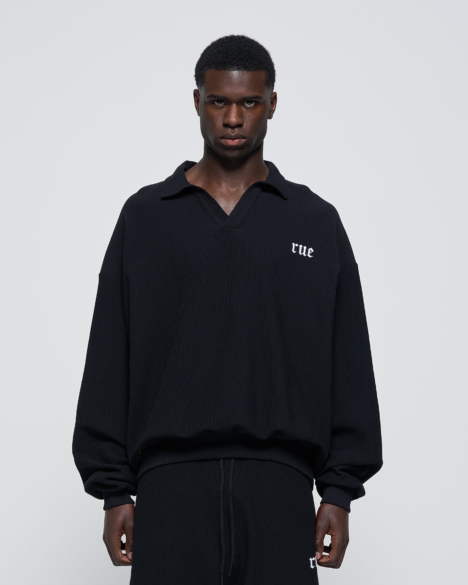 RUE Ribbed Sweat Polo Black