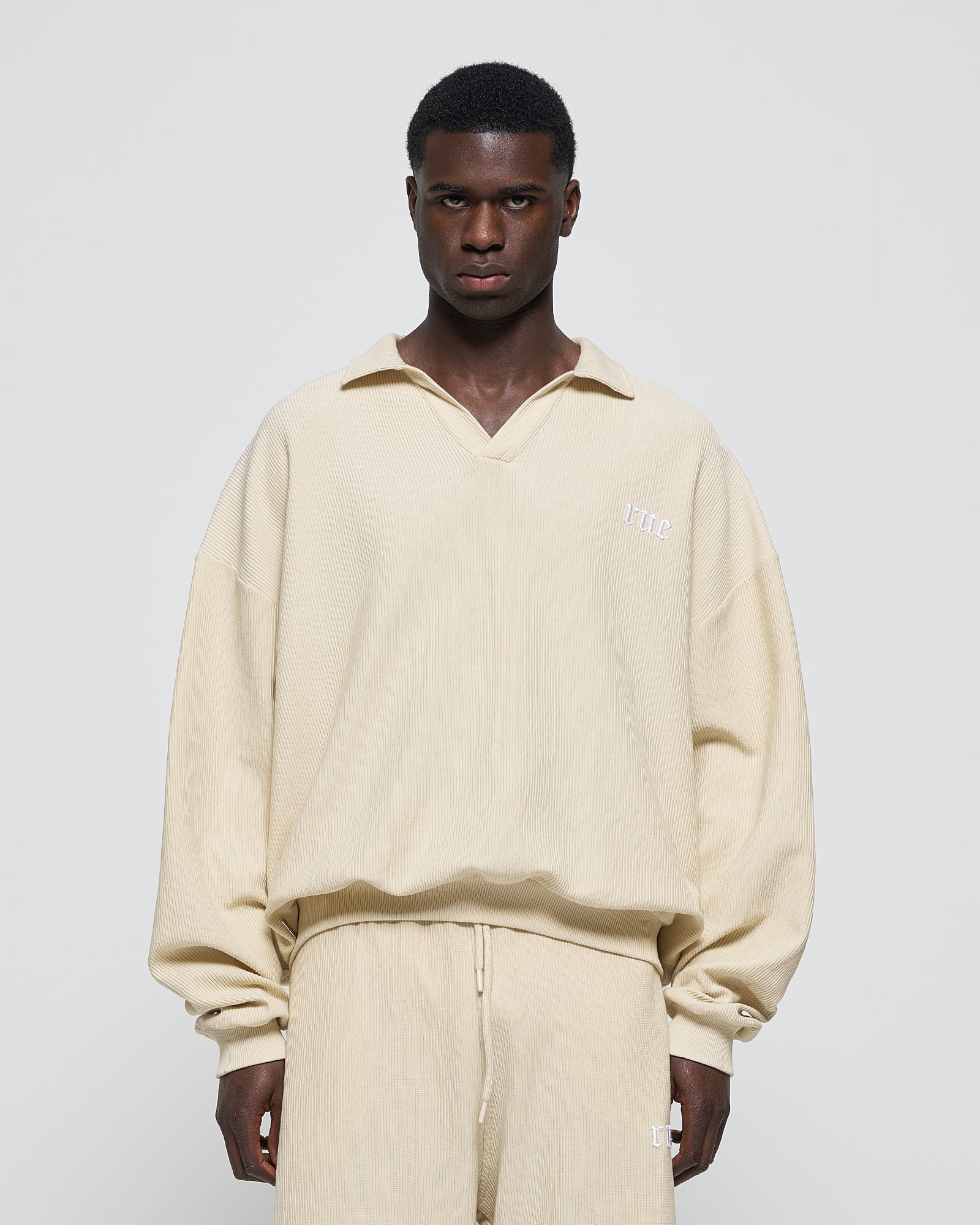RUE Ribbed Sweat Polo Beige