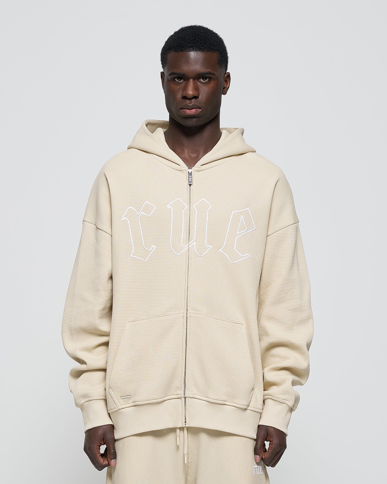 Heavy Rue Waffle Zip Hoodie Beige