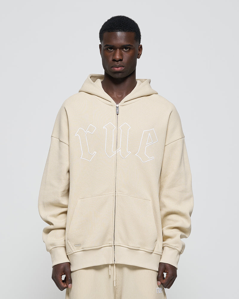 Heavy Rue Waffle Zip Hoodie Beige