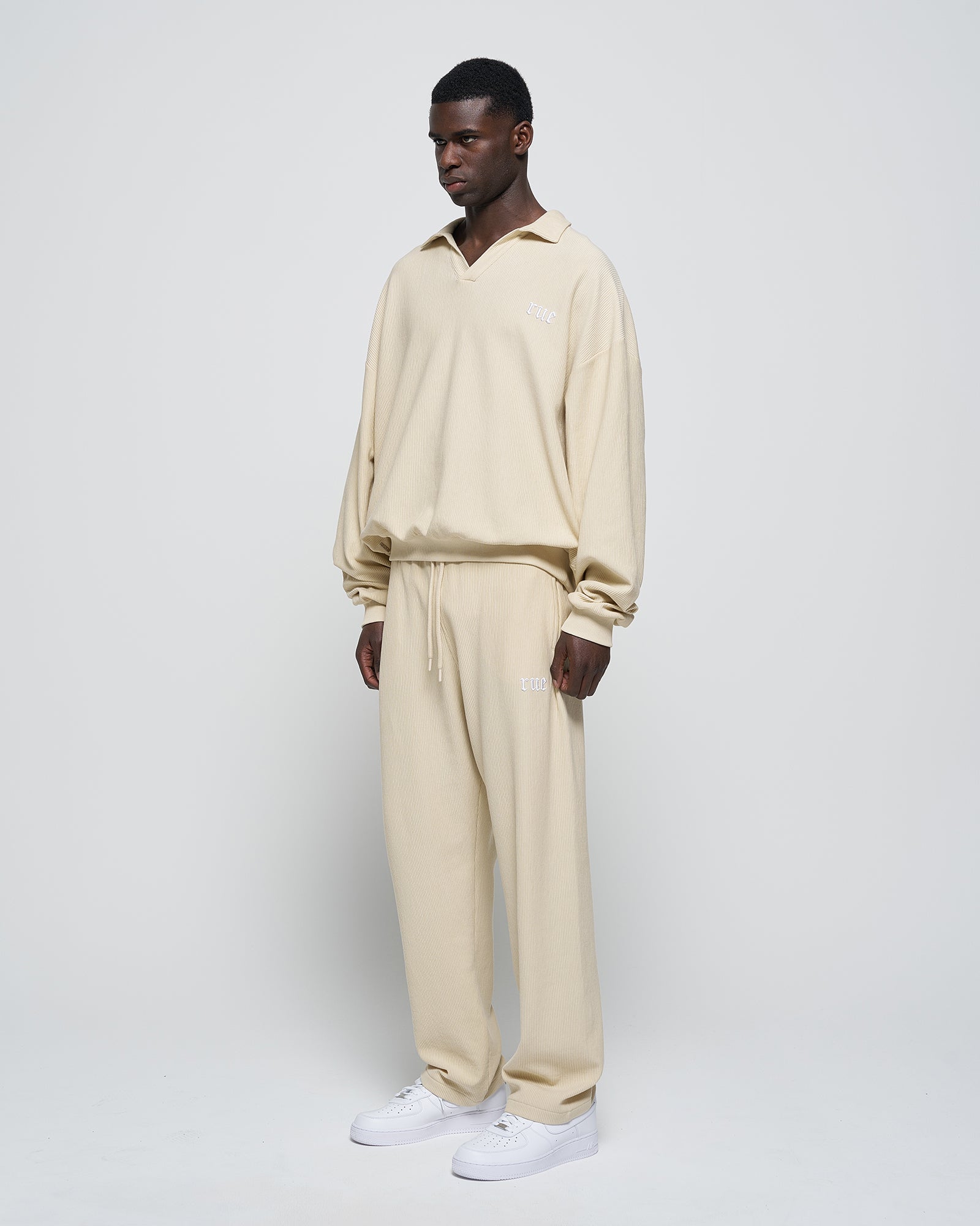 RUE Ribbed Sweat Polo Beige