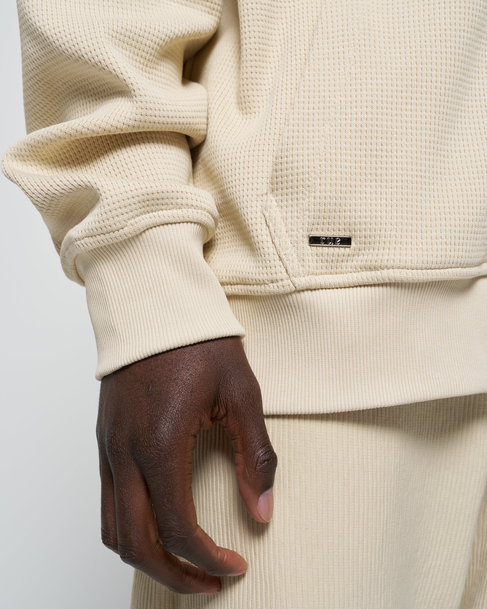 Heavy Rue Waffle Zip Hoodie Beige
